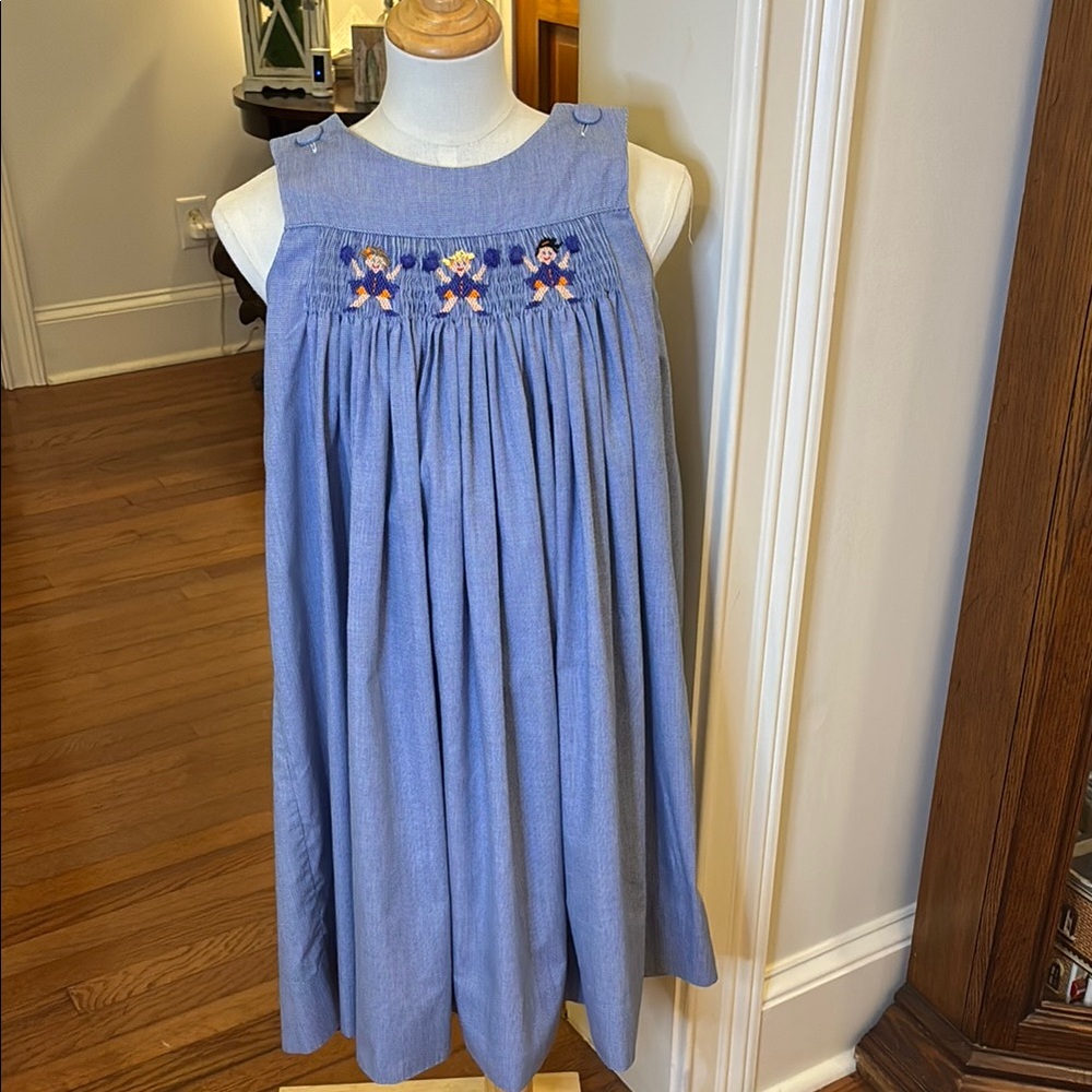 Amanda Remembered Blue Smocked Dress with Cheerleaders in Blue and Orange